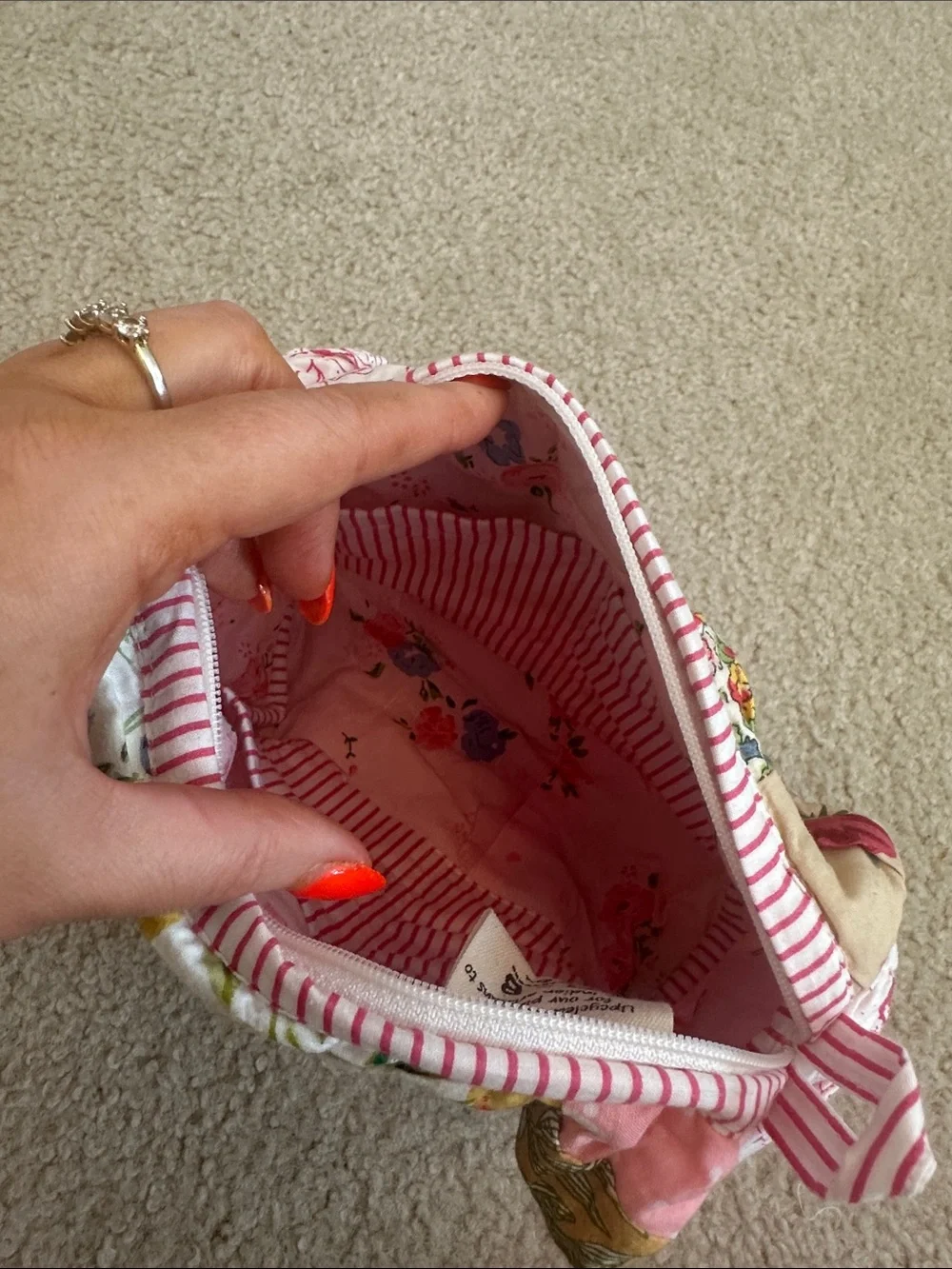 C&B Positano Multicolor Patchwork Quilted Cosmetic Pouch - Pink Accent